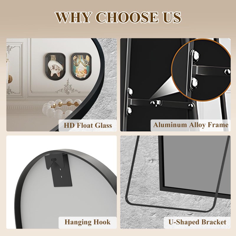 TRUNBACK 64"x21" Full Length Mirror with Stand, Shatterproof Arched Floor Mirror, Aluminum Alloy Thin Frame - Freestanding/Leaning/Wall Mount for Bedroom, Living Room & Entryway (Gold) - Image 5