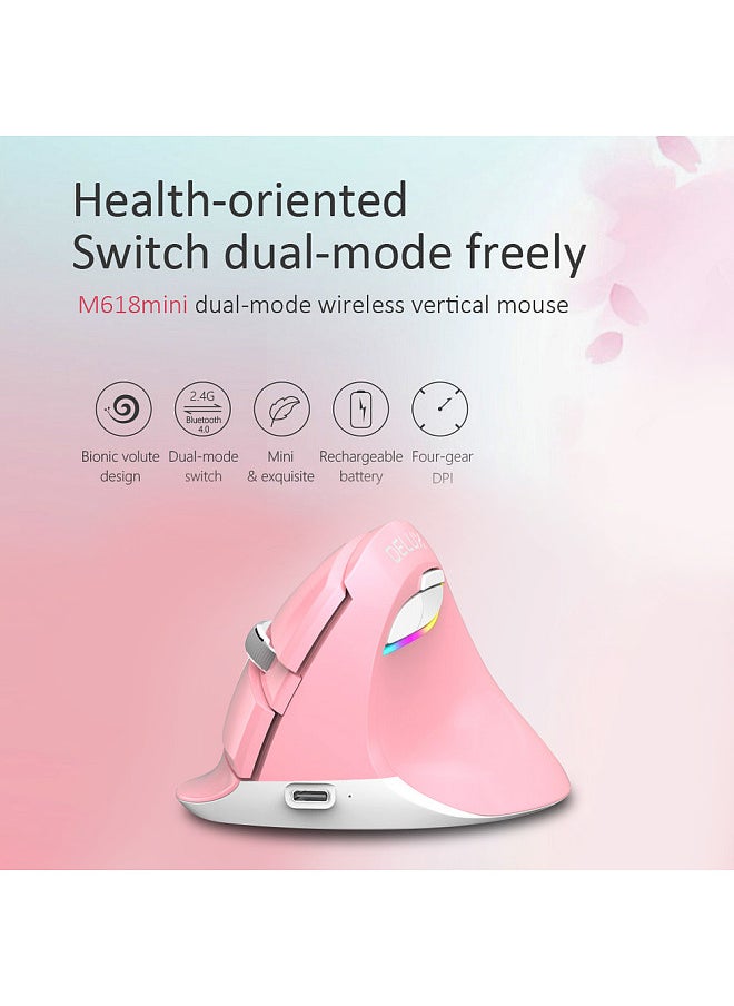 M618mini Wireless Mouse Ergonomic Vertical Optical Mouse RGB Light Dual Mode Mice 2.4GHz Wireless + BT 4.0 for PC Laptop(Iron Gray)