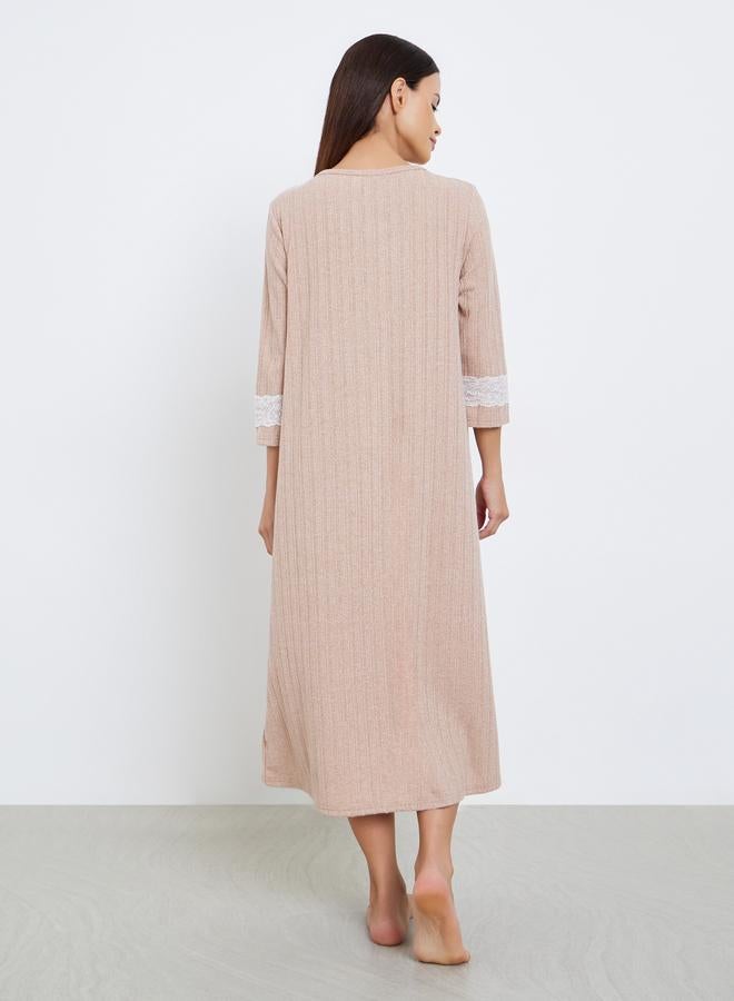 ستايلي قميص نوم محبوك بياقة واسعة - Image 4