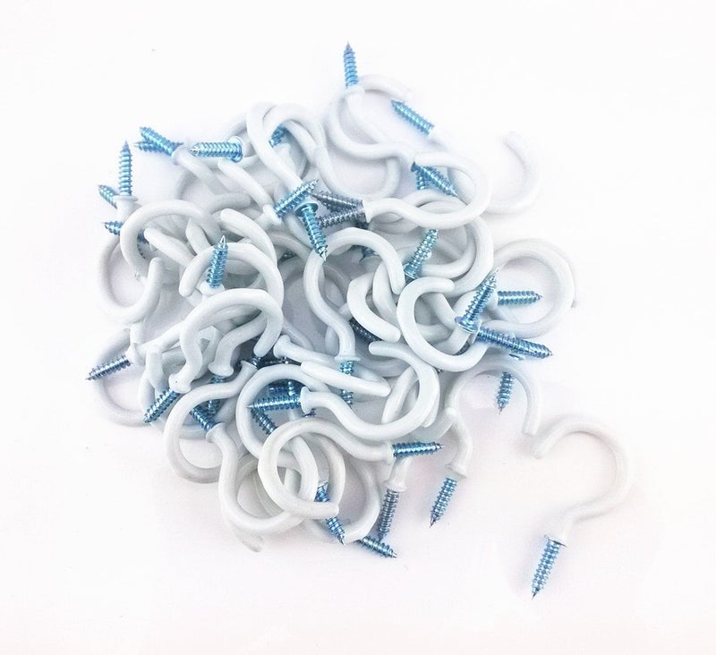 Yueton 50Pcs Vinyl Coated Screw-In Ceiling Hooks Cup Hooks (White) - Image 1