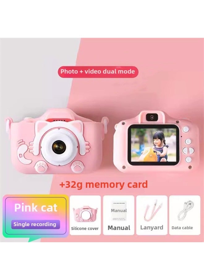 Children's Camera Toy Baby Cartoon Can Take Pictures Digital Camera Video Student Birthday Gift Cross Border-color:General List Record (pink Cat Set) + 32g Memory Card  - Image 1