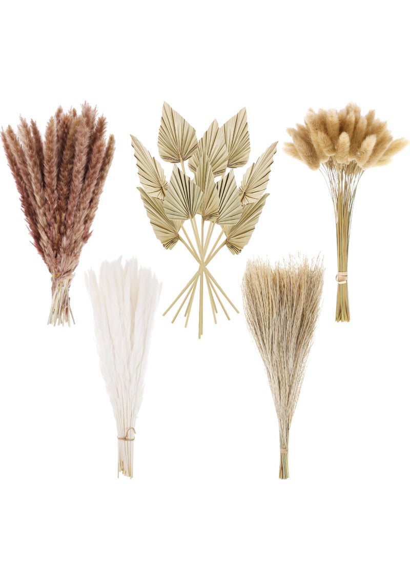 Chenkaiyang Chenkaiyang 110 Pieces Dried Pampas Grass Decor Bulk Dried Palm Spears Bunny Tails Pampas Reed Grass Dried Palm Leaves Dried Flower Bouquet for Wedding Boho Home Decor 