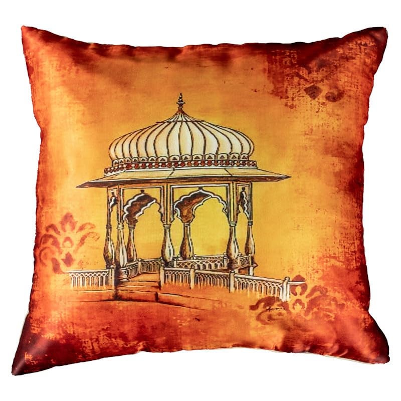 Vendola Decorative Satin Sofa Cushion Covers Set of 5, 20 Inch x 20 inch, Sofa Pillow Cover, Ethnic Festive, Multicolor, Temple, Peacock, Rajasthani Design Zipper Closure (Vivid, 20X20 Inches) - Image 5
