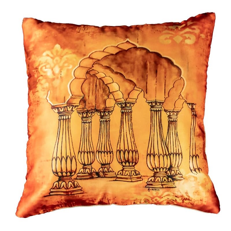 Vendola Decorative Satin Sofa Cushion Covers Set of 5, 20 Inch x 20 inch, Sofa Pillow Cover, Ethnic Festive, Multicolor, Temple, Peacock, Rajasthani Design Zipper Closure (Vivid, 20X20 Inches) - Image 4