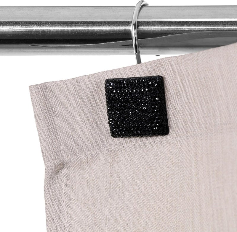 Popkozzi Black Shower Curtain Hooks Rings: Bling Glitter Sparkle Shiny Crystal Diamond Decorative Shower Curtain Rings - Luxury Fancy Glam Square Rhinestones Curtain Hooks & Hangers for Bathroom - Set of 12 - Image 3