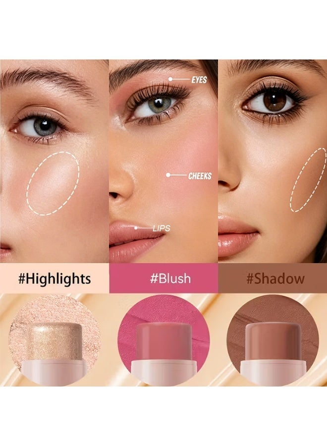 ZMDREAM 3PCS Contour Stick Set, 3-in-1 Cream Highlighter, Bronzer & Blush Sticks, Waterproof Long-Lasting Multi-Color Makeup Sticks, Easy to Blend for Natural Face Sculpting, Flawless Contouring & Highlighting - Image 3