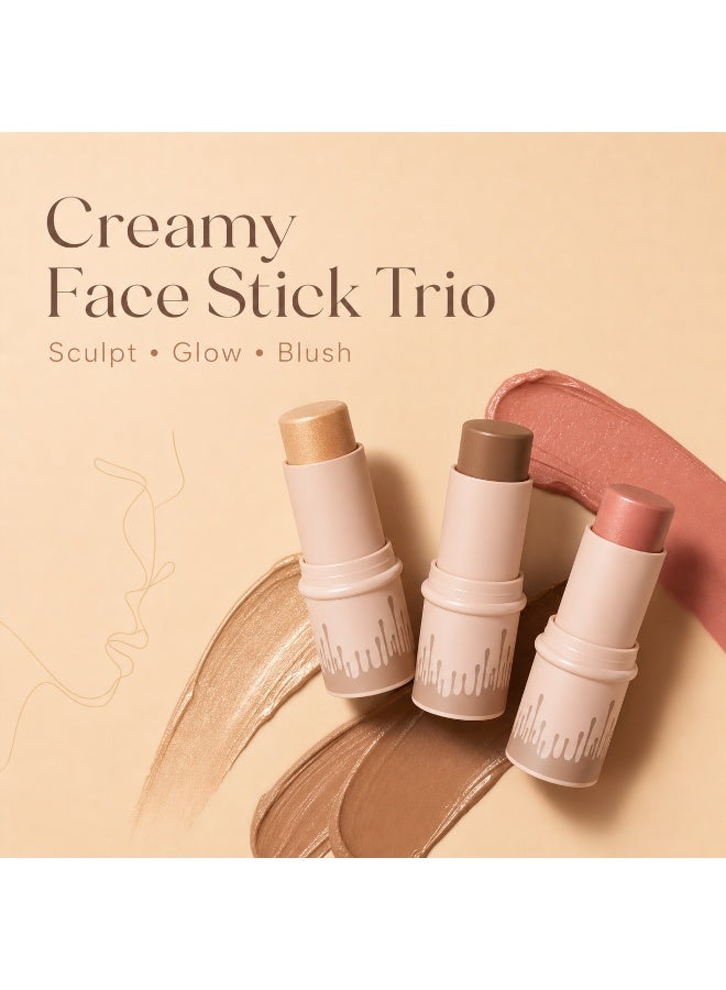 ZMDREAM 3PCS Contour Stick Set, 3-in-1 Cream Highlighter, Bronzer & Blush Sticks, Waterproof Long-Lasting Multi-Color Makeup Sticks, Easy to Blend for Natural Face Sculpting, Flawless Contouring & Highlighting - Image 2