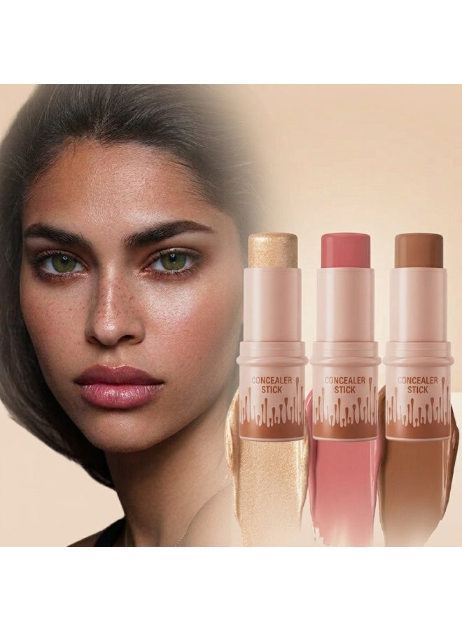ZMDREAM 3PCS Contour Stick Set, 3-in-1 Cream Highlighter, Bronzer & Blush Sticks, Waterproof Long-Lasting Multi-Color Makeup Sticks, Easy to Blend for Natural Face Sculpting, Flawless Contouring & Highlighting - Image 1