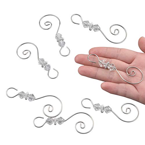 INCREWAY Ornament Hooks, 30 PCS Silver S-Shaped Hangers Hook Swirl Christmas Tree Hanger Metal Hooks with Crystal Beaded - Image 4