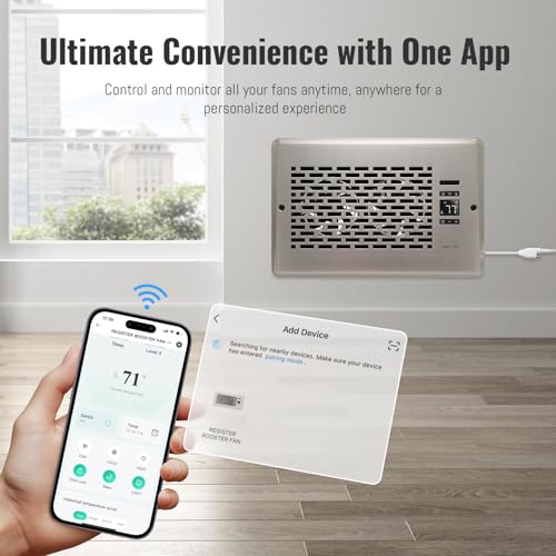 SANYCASA Register Booster Fan for 6" x 10" Register Holes, Quiet Vent Fan Booster with Intelligent Thermostat, Improves Heating Cooling, App Control, 10-Speeds, Manhattan Smart Register Vent, SN - Image 2