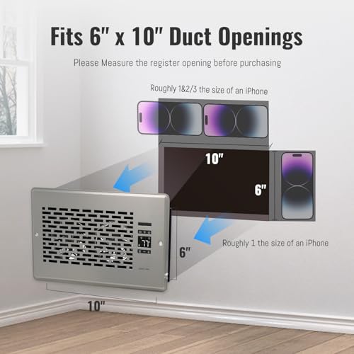 SANYCASA Register Booster Fan for 6" x 10" Register Holes, Quiet Vent Fan Booster with Intelligent Thermostat, Improves Heating Cooling, App Control, 10-Speeds, Manhattan Smart Register Vent, SN - Image 3