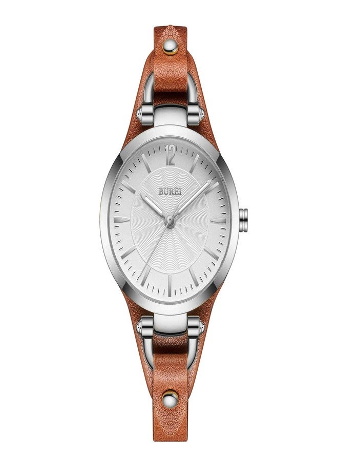 BUREI Women Watches Simple Leather Strap Watch Luxury Quartz Watches Small Thin Ladies Watch Bracelet Band Wristwatch Relogio Feminino (Brown and Black) - Image 2