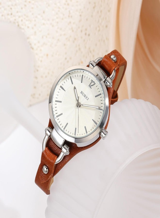 BUREI Women Watches Simple Leather Strap Watch Luxury Quartz Watches Small Thin Ladies Watch Bracelet Band Wristwatch Relogio Feminino (Brown and Black) - Image 3