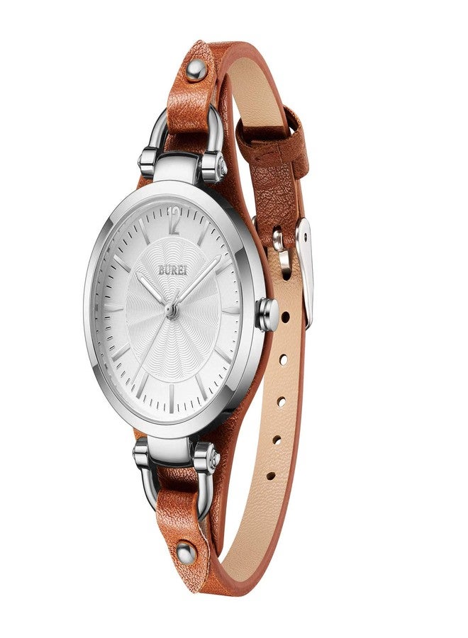 BUREI Women Watches Simple Leather Strap Watch Luxury Quartz Watches Small Thin Ladies Watch Bracelet Band Wristwatch Relogio Feminino (Brown and Black) - Image 1