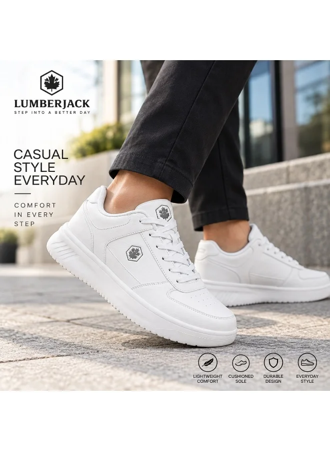 Lumberjack white Men's White Casual Sneakers | Lightweight Lace-Up Walking Shoes | Comfortable Everyday Fashion Shoes | Low-Top Lifestyle Sneakers for Men | Best Price UAE