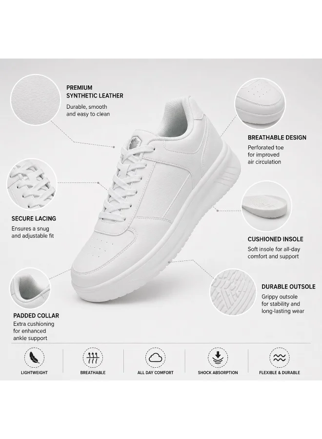 Lumberjack white Men's White Casual Sneakers | Lightweight Lace-Up Walking Shoes | Comfortable Everyday Fashion Shoes | Low-Top Lifestyle Sneakers for Men | Best Price UAE