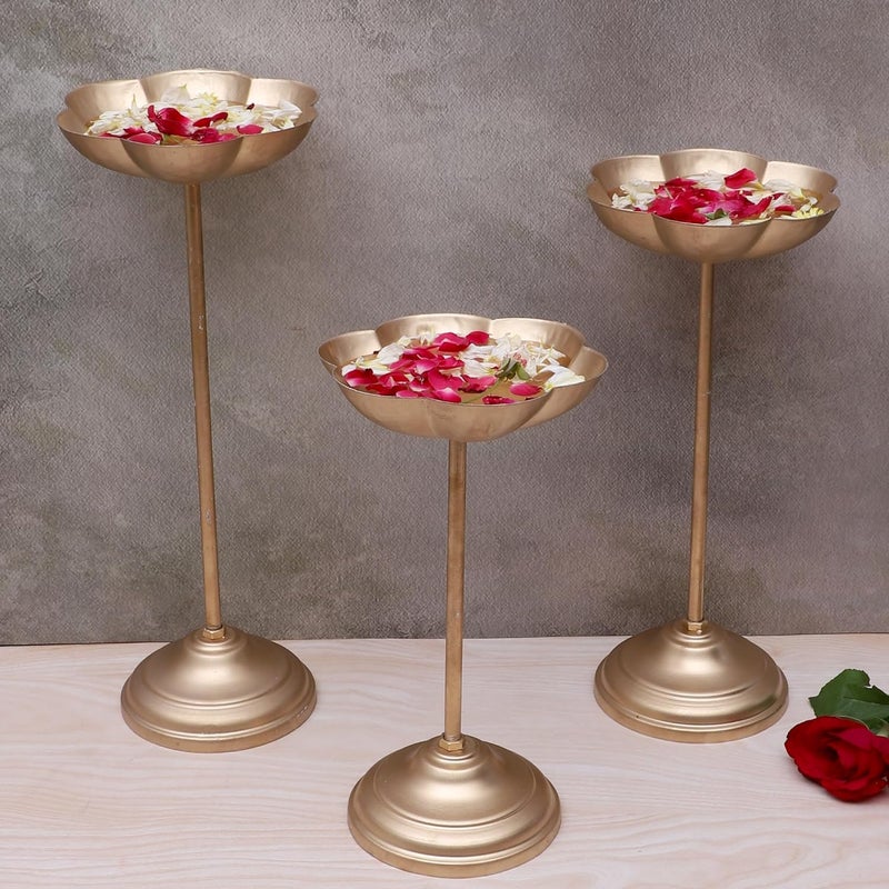 Two Moustaches Candle Flowers Holder Set Urli Stand for Home Decoration Floating Diya Tealight Holders Lotus Stand Diwali Decoration Housewarming Decoration Items Golden Set of 3 - Image 4