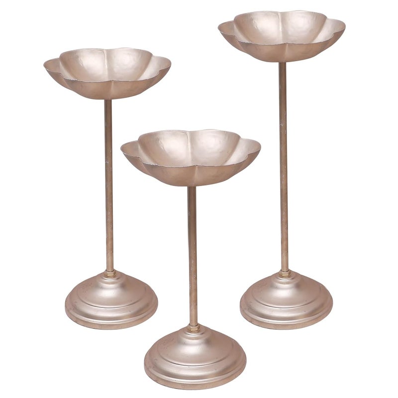 Two Moustaches Candle Flowers Holder Set Urli Stand for Home Decoration Floating Diya Tealight Holders Lotus Stand Diwali Decoration Housewarming Decoration Items Golden Set of 3 - Image 2