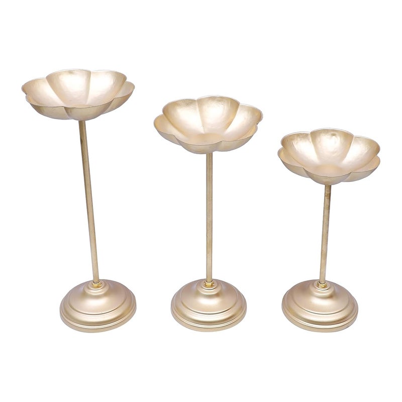Two Moustaches Candle Flowers Holder Set Urli Stand for Home Decoration Floating Diya Tealight Holders Lotus Stand Diwali Decoration Housewarming Decoration Items Golden Set of 3 - Image 3