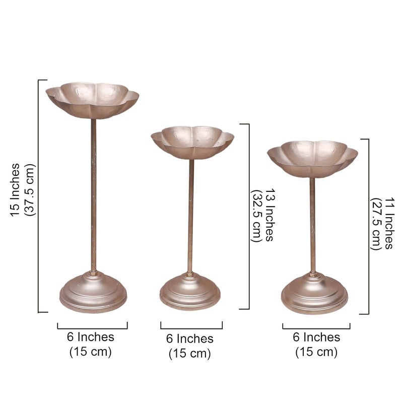 Two Moustaches Candle Flowers Holder Set Urli Stand for Home Decoration Floating Diya Tealight Holders Lotus Stand Diwali Decoration Housewarming Decoration Items Golden Set of 3 - Image 5