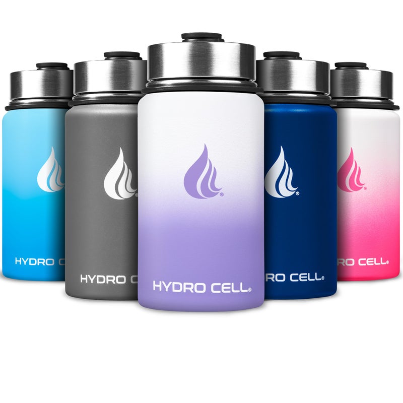 HYDRO CELL Stainless Steel Insulated Water Bottle with Straw For Cold Hot Drinks Metal Vacuum Flask with Screw Cap and Modern Leakproof Sport Thermos for Adults LavenderWhite 14oz