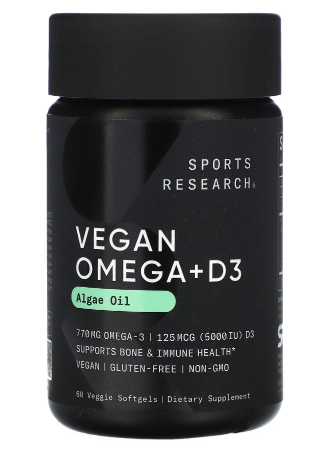 SPORTS RESEARCH Vegan Omega + D3 60 Veggie Softgels 