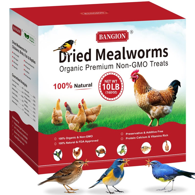 Dried Mealworms 10 Lbs-Organic MealWorms for Chickens & Birds, Non-GMO Meal Worms for Chickens, Wild Birds, Bluebirds, High Protein Chicken Feed Bird Treats, Worms for Chicken, Hens, Bird, Reptiles - Image 1