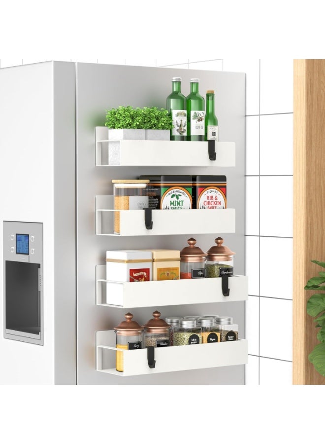 Arabest 4 Pack Magnetic Spice Rack Organizer, White ABS Magnetic Spice Storage Shelves for Refrigerator Microwave, 2 Large & 2 Small Spice Holders with 8 Extra Hooks, Extra Thick Durable Material - Image 4