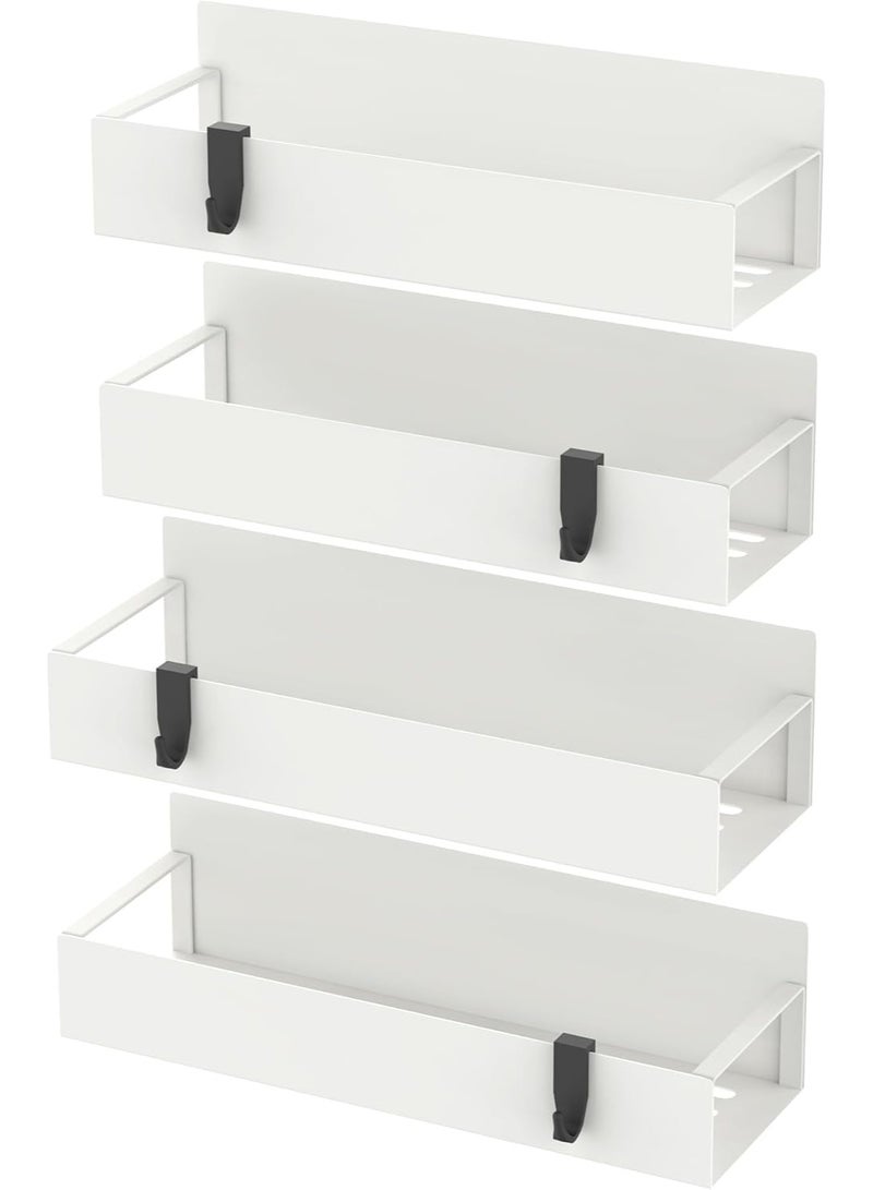 Arabest 4 Pack Magnetic Spice Rack Organizer, White ABS Magnetic Spice Storage Shelves for Refrigerator Microwave, 2 Large & 2 Small Spice Holders with 8 Extra Hooks, Extra Thick Durable Material - Image 2