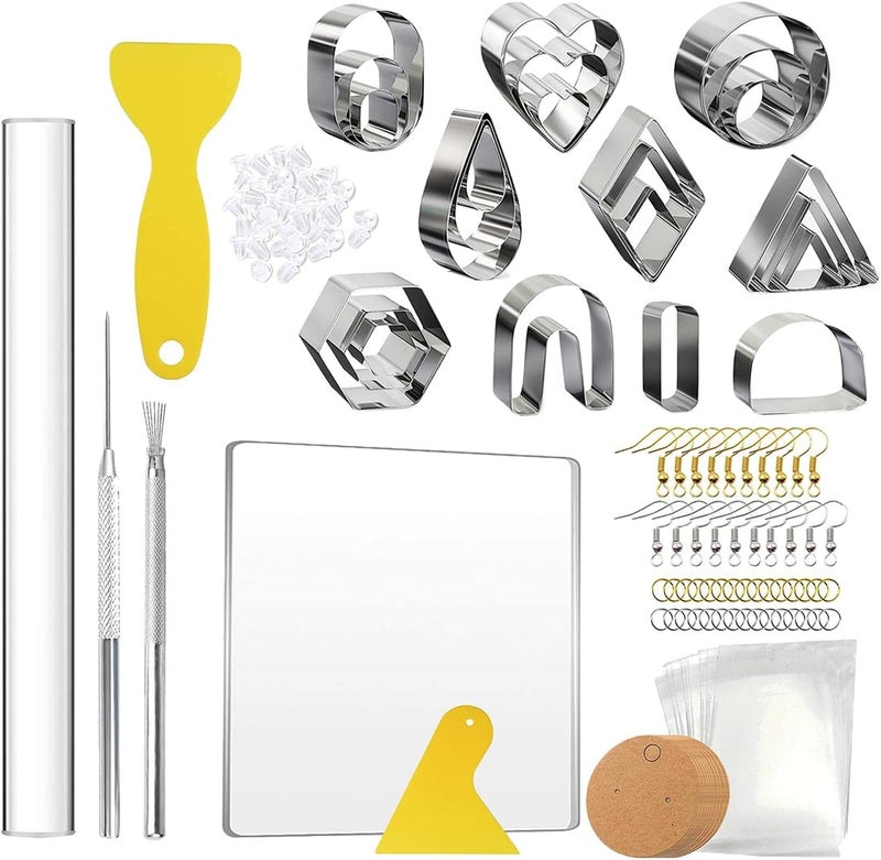 كلاراكو قواطع طين بوليمر من الفولاذ المقاوم للصدأ، قواطع طين لصنع الأقراط والقلائد - 130 قطعة - Image 1