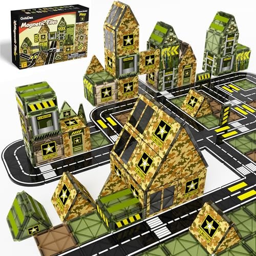 GobiDex Magnetic Tiles Army Toys Military Magnetic Building Blocks for Kids 35 48 Girls Boys Toys Age 46 68 STEM Sensory Army Men Toddler Birthday Gifts for 3 Year Old Kids Toy - Image 1