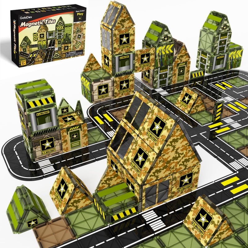 GobiDex Magnetic Tiles Army Toys Military Magnetic Building Blocks for Kids 35 48 Girls Boys Toys Age 46 68 STEM Sensory Army Men Toddler Birthday Gifts for 3 Year Old Kids Toy - Image 2