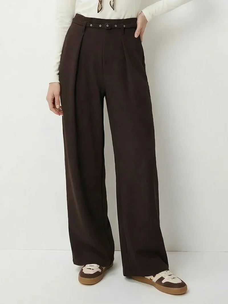 Happiness İstanbul ISTANBUL Pleated Belted Wide Leg Trousers
