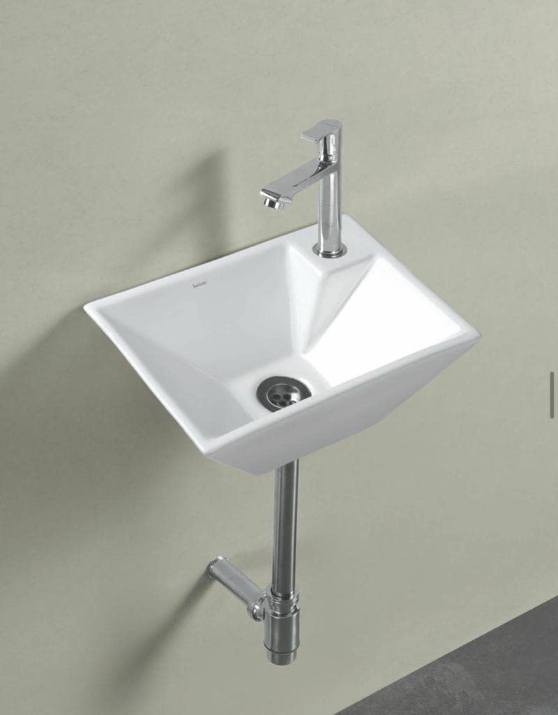 Nexa Bathware Ceramic Wall Hung Basin Luxurious Wash basin Table Top Bathroom Sink Wash Basin Super White Colour With Glossy Finishing 15 x 11 x 5 INCH - Image 1