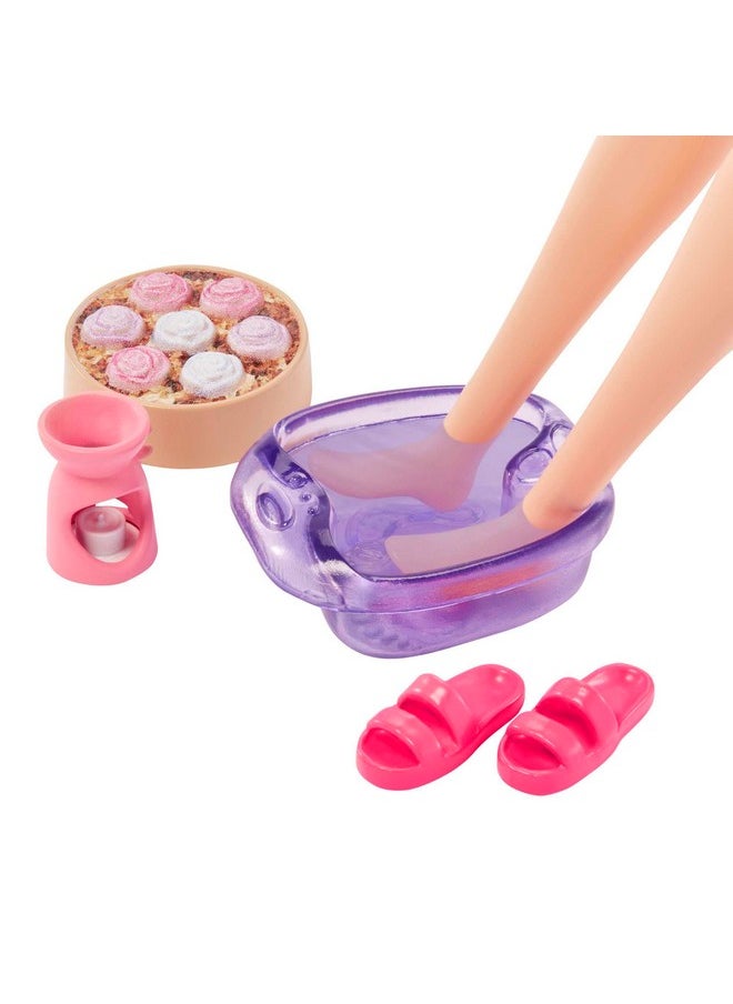 Barbie Selfcare Doll Blonde Posable Spa Day Doll In Lemon Bathrobe With Puppy & Accessories Like Headband & Eyemask  - Image 5