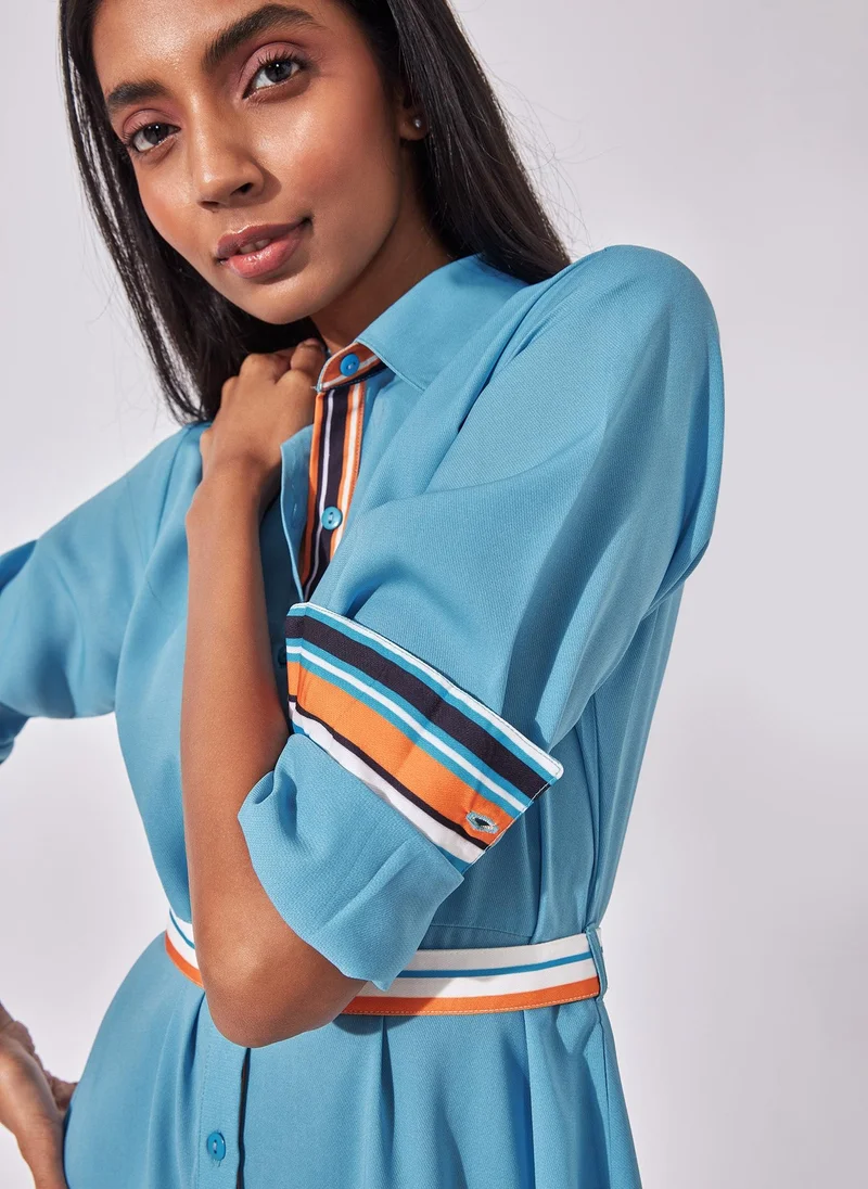 Sky Stripe Detail Shirt Dress – Chic & Flowy