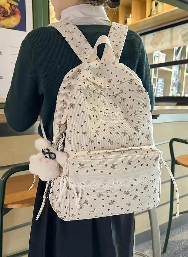 Take Two Bow and Heart Print Kids Backpack with Lace Trim
