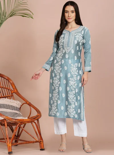 Alaya Hand Embroidered Chikankari Cotton Kurta-AL3670