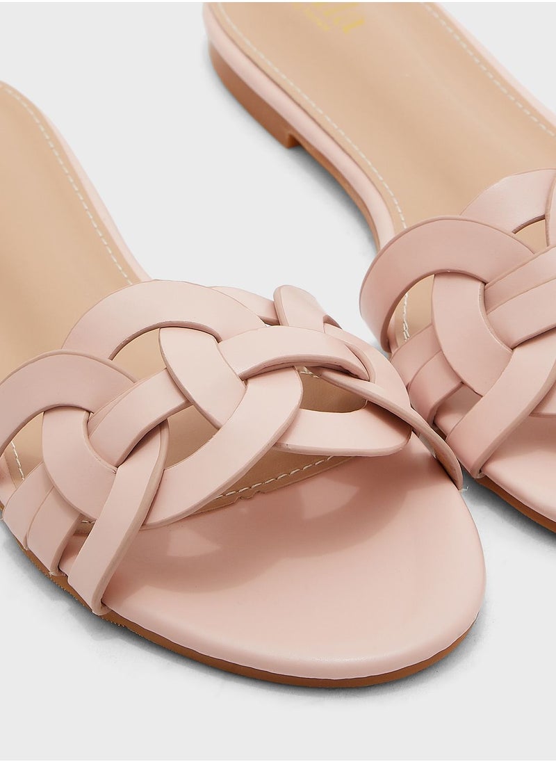 ELLA - Woven Circle Detail  Flat Sandal - Image 1