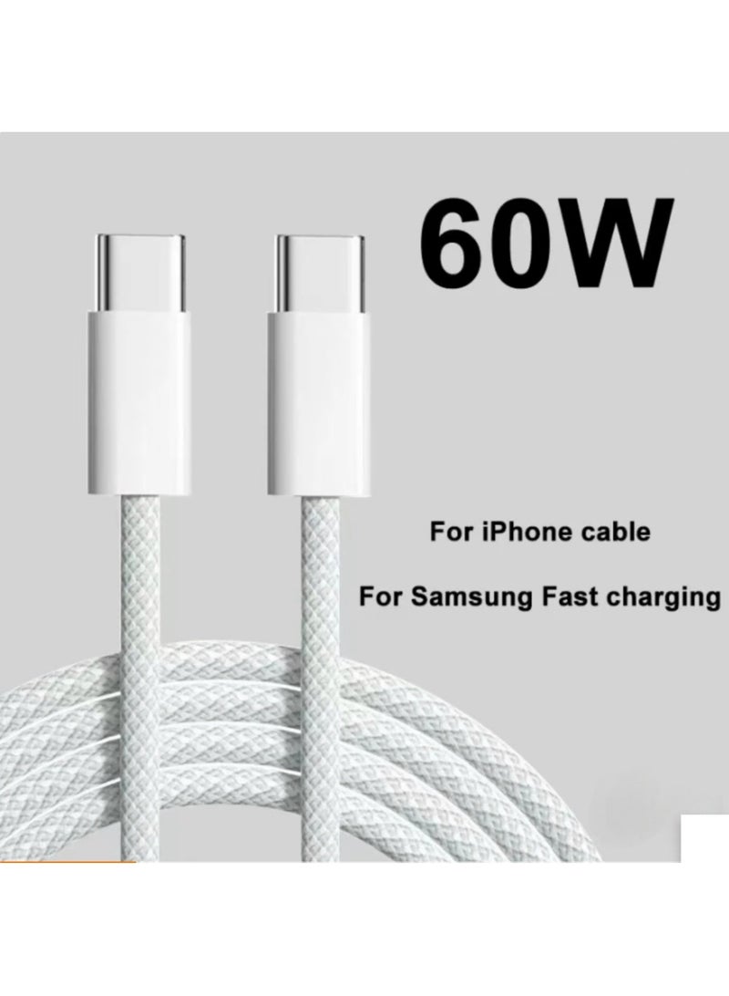 كيبل ايفون قماش تايب سي الى تايب سي (USB C to USB C) لسلسلة آيفون 15/15بلس/15برو/15بروماكس و أجهزة جالكسي و هواوي و شاومي و هونور و اوبو وبعض الأجهزة اللوحية و اجهزة اللابتوب - Image 2