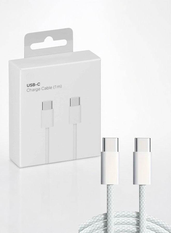 كيبل ايفون قماش تايب سي الى تايب سي (USB C to USB C) لسلسلة آيفون 15/15بلس/15برو/15بروماكس و أجهزة جالكسي و هواوي و شاومي و هونور و اوبو وبعض الأجهزة اللوحية و اجهزة اللابتوب - Image 1