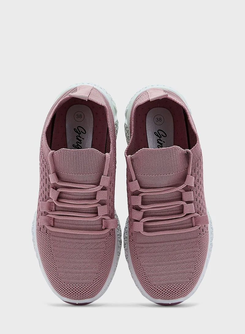 Ginger Knit Lace Up Sole Detail Comfort Sneaker