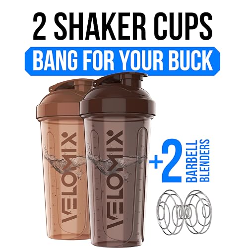 VELOMIX -2 Pack- 28 oz Protein Shaker Bottles for Protein Mixes - 2x Wire Whisk | Leak Proof Shaker Cups for Protein Shakes | Protein Shaker Bottle Pack | Shakers for Protein Shakes - 2xTransparent - Image 2