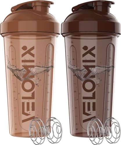 VELOMIX -2 Pack- 28 oz Protein Shaker Bottles for Protein Mixes - 2x Wire Whisk | Leak Proof Shaker Cups for Protein Shakes | Protein Shaker Bottle Pack | Shakers for Protein Shakes - 2xTransparent - Image 1