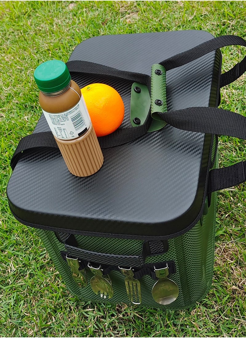 happy outside - 28L Family Picnic Storage Box - Convertible Portable Table & Waterproof Organizer, Hard Top Design with EVA Material, Antibacterial & Scratch Resistant - Foldable for BBQ Utensils, Kids Toys, Camping Chairs, Home Essentials (Army Green) - Image 1