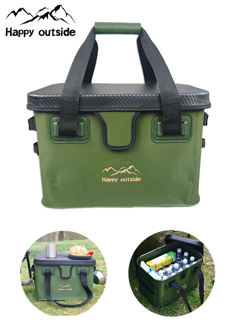 happy outside Family Travel Table Bag - Convertible Portable Box & Waterproof Organizer, Hard Top Design with Thick EVA Material, Antibacterial & Scratch Resistant - 28L Foldable for BBQ Utensils, Kids Toys, Camping Chairs, Home Essentials (Army Green) Durable Outdoor Box,  Heavy-duty Storage Sack, Waterproof Organizer, Outdoor Storage Bag, Storage Box, Picnic Bag, Tactical Equipment Bag, Suitcase, Simple Small Table - Image 1