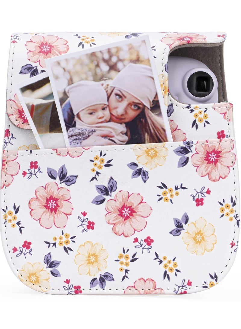 KASTWAVE Protective & Portable Case Compatible with fujifilm instax Mini 11/ 9/ 8/ 8+ Instant Film Camera with Accessory Pocket and Adjustable Strap (Flowers White) - Image 2