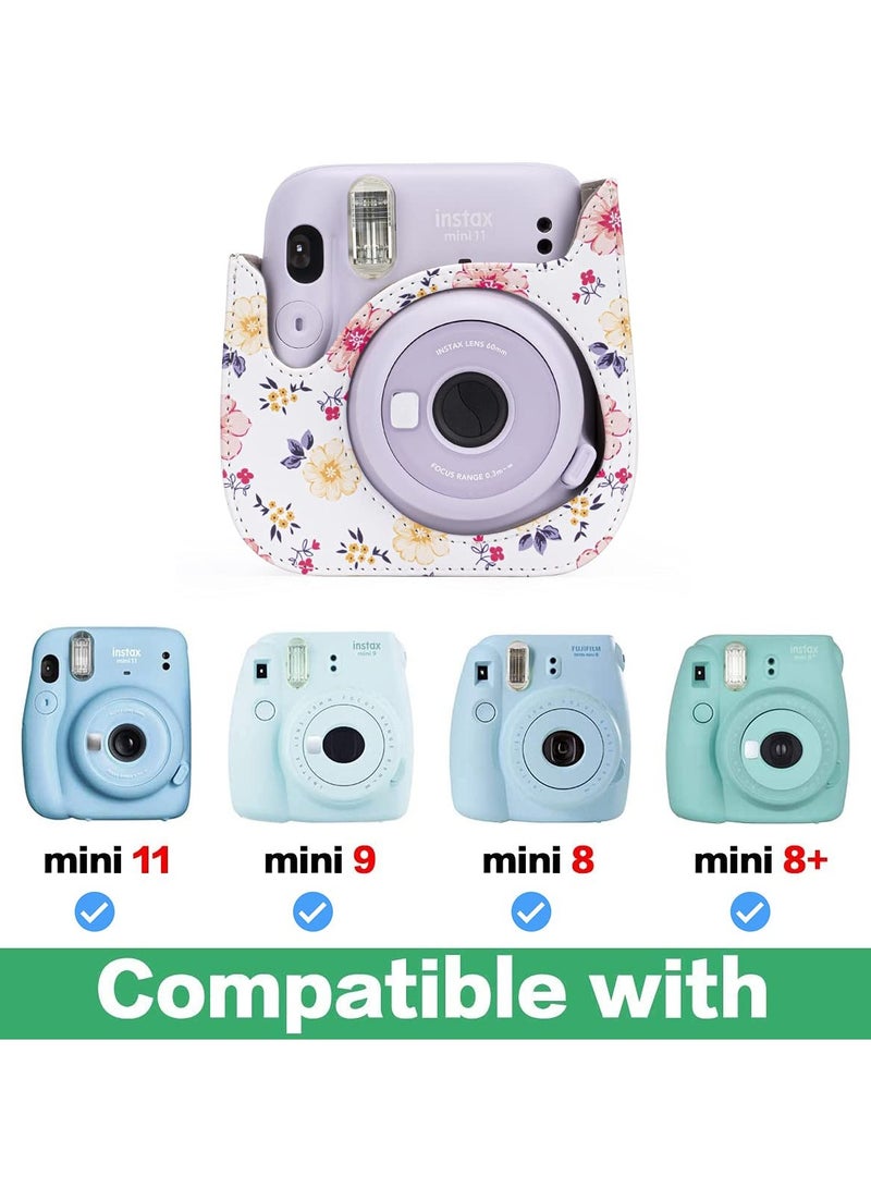 KASTWAVE Protective & Portable Case Compatible with fujifilm instax Mini 11/ 9/ 8/ 8+ Instant Film Camera with Accessory Pocket and Adjustable Strap (Flowers White) - Image 5