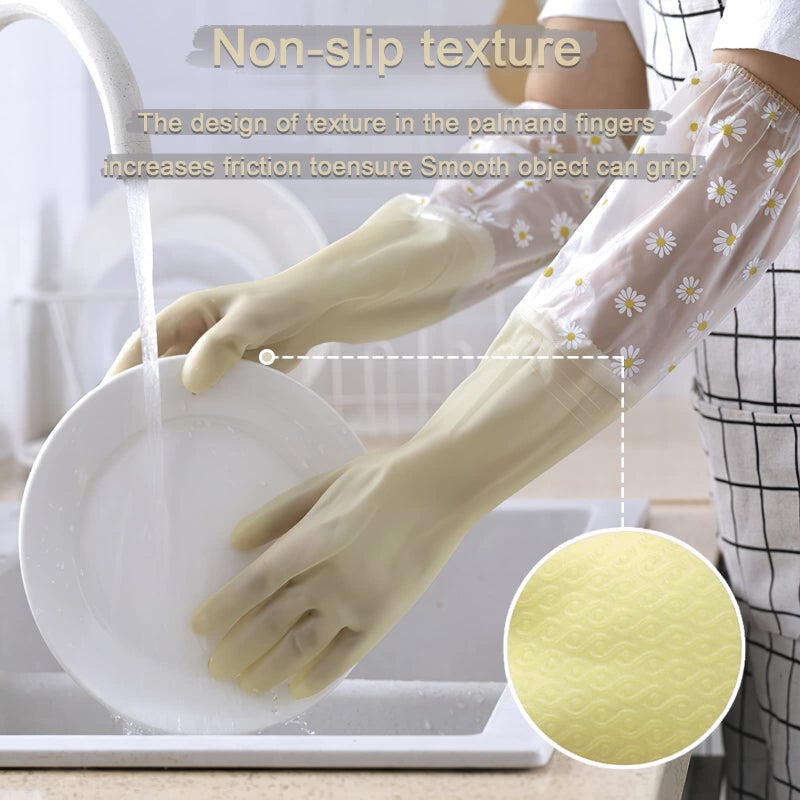 Kaq Dishwashing Cleaning Gloves 3 Pairs-Reusable Rubber Gloves Non-Slip Laundry Kitchen Gardening Household Gloves(Long Cuff) - Image 4