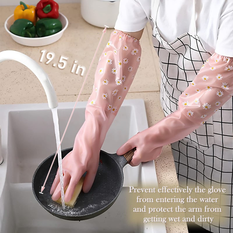 Kaq Dishwashing Cleaning Gloves 3 Pairs-Reusable Rubber Gloves Non-Slip Laundry Kitchen Gardening Household Gloves(Long Cuff) - Image 2